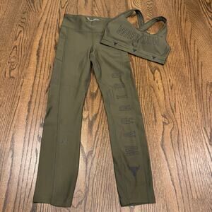 Under Armour Womens 2PC Set Sports Bra Small Leggings XS Green Project Rock